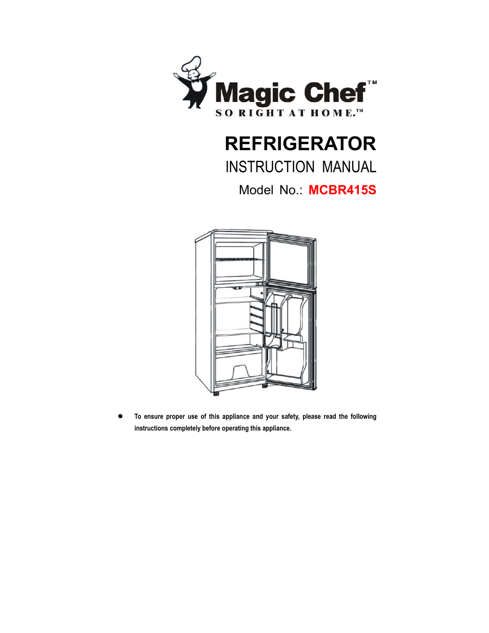 Magic Chef MCBR415S User Manual | 10 pages