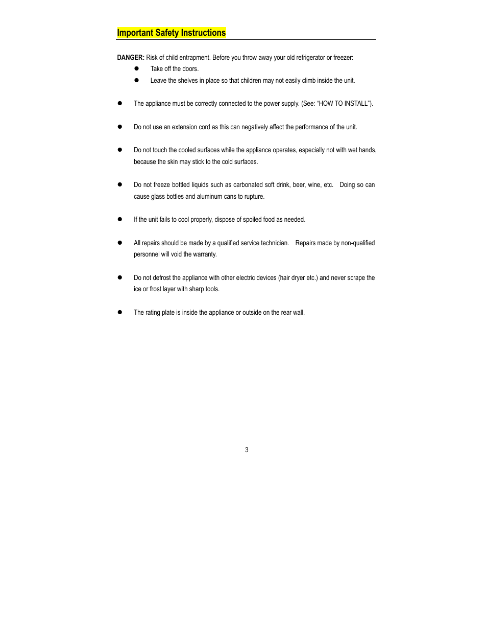 Important safety instructions | Magic Chef MCBR415S User Manual | Page 4 / 10