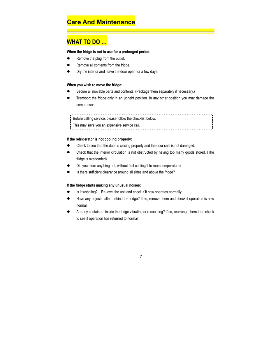 Care and maintenance what to do | Magic Chef MCBR415S User Manual | Page 8 / 10
