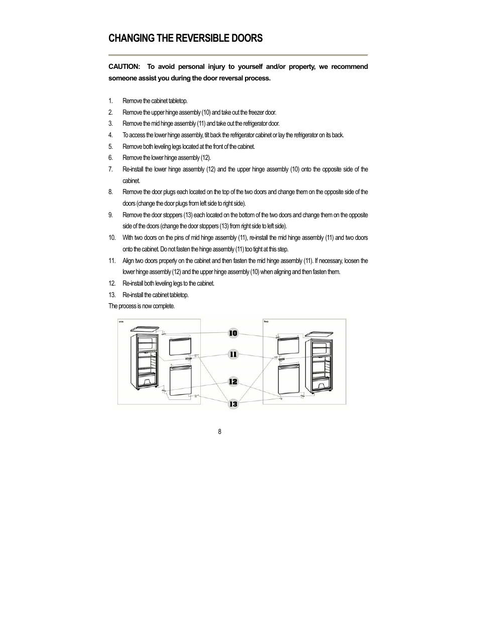 Changing the reversible doors | Magic Chef MCBR415S User Manual | Page 9 / 10