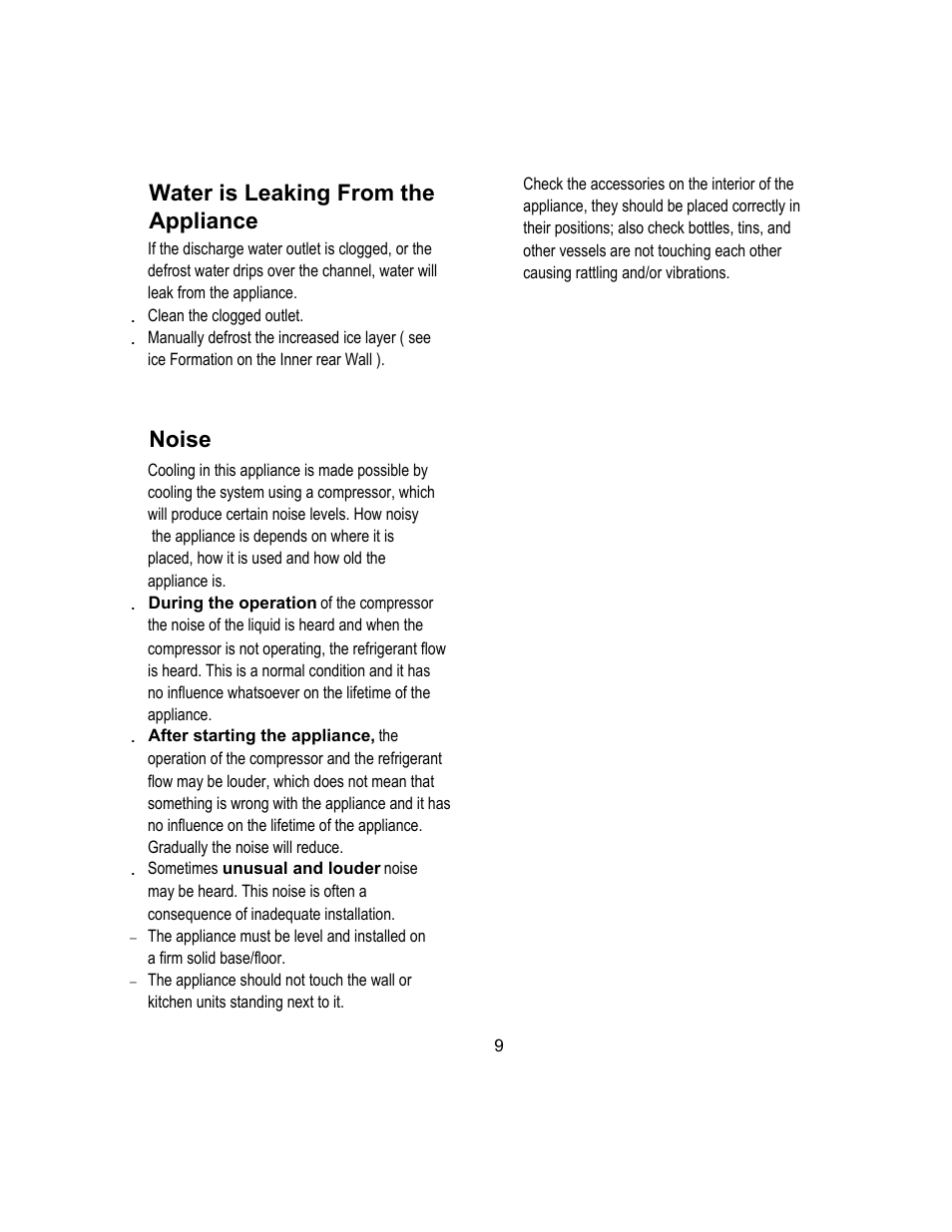 Noise, Water is leaking from the appliance | Magic Chef MCWC45MCG User Manual | Page 10 / 12