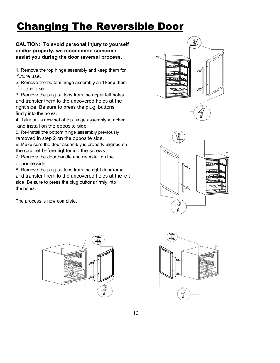 Changing the reversible door | Magic Chef MCWC45MCG User Manual | Page 11 / 12