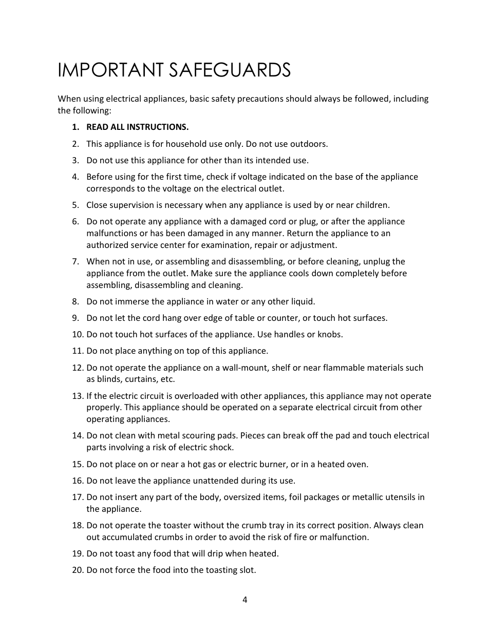 Important safeguards | Magic Chef 4 SLICE MCST4ST User Manual | Page 4 / 10