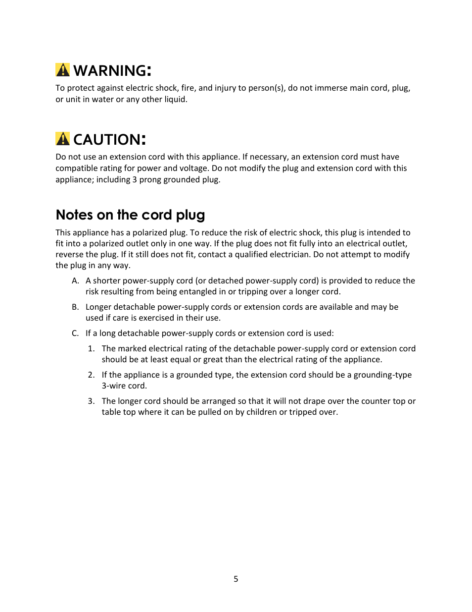 Warning, Caution | Magic Chef MCSSC6PST User Manual | Page 5 / 11