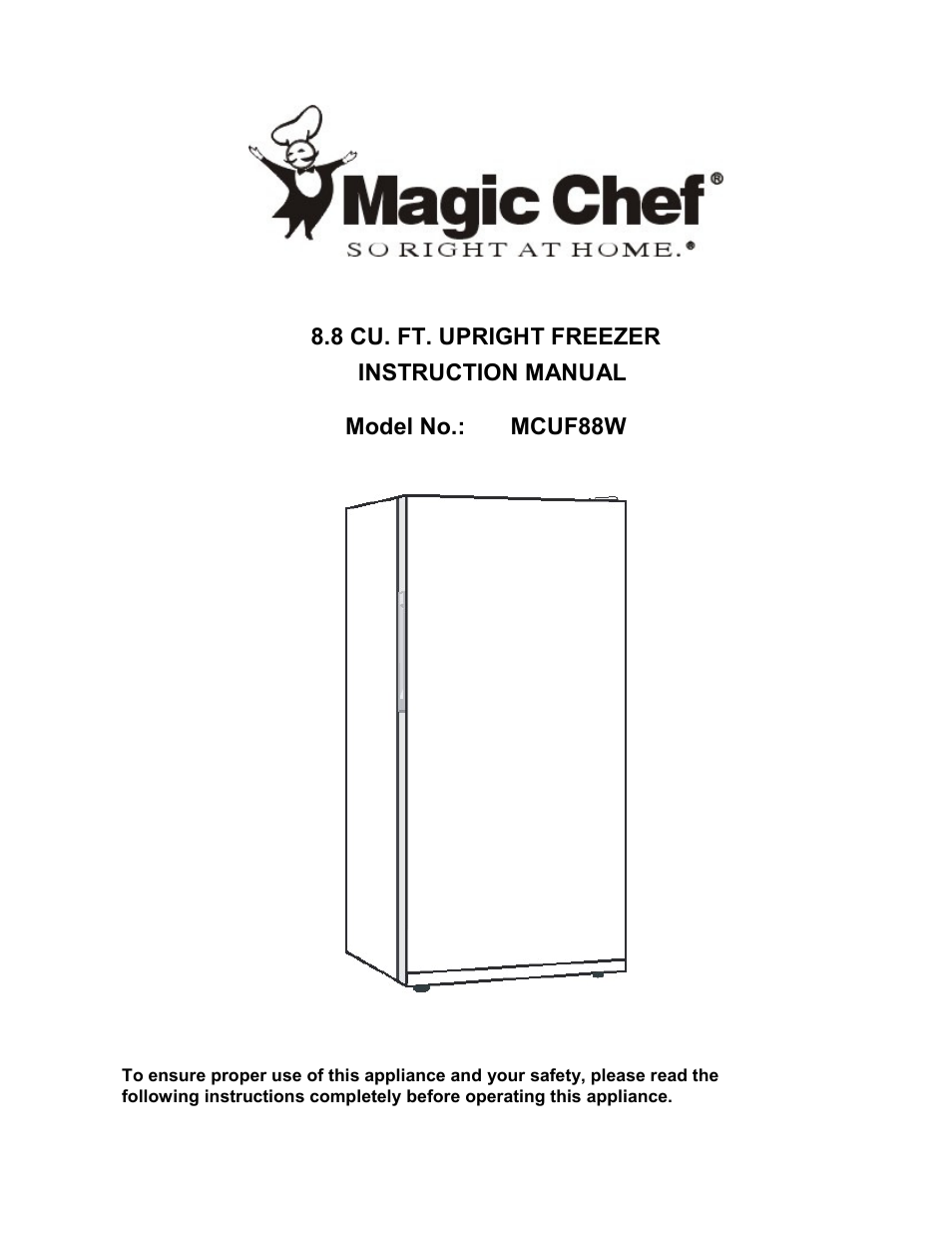 Magic Chef MCUF88W User Manual | 10 pages