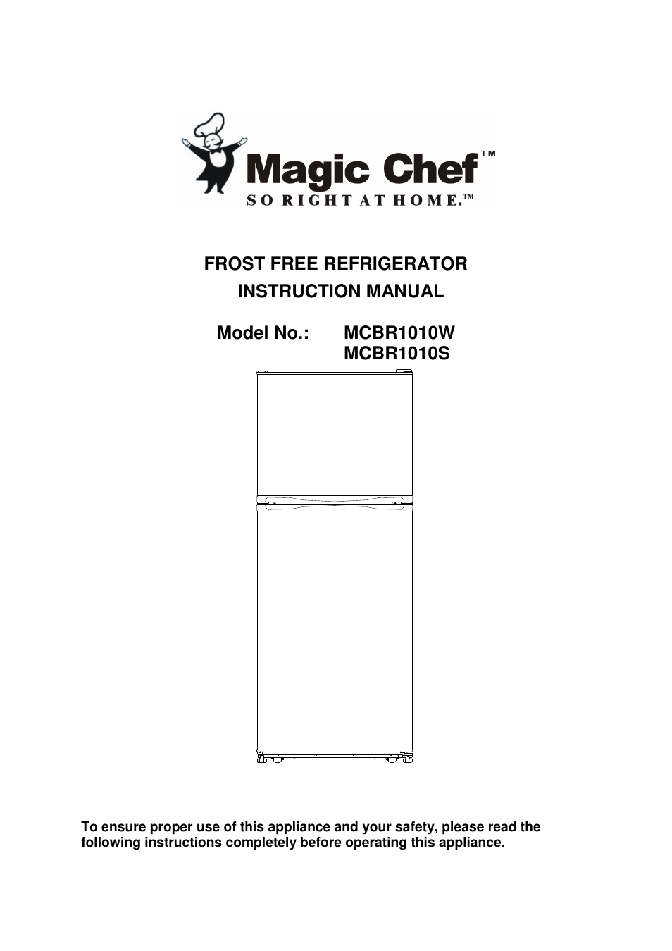 Magic Chef MCBR1010S User Manual | 12 pages