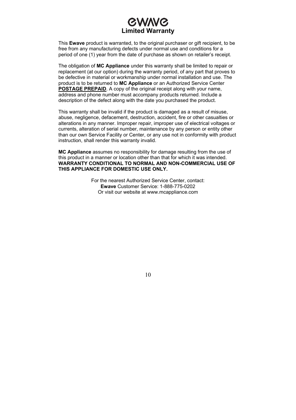 Magic Chef EWTS3S2 User Manual | Page 10 / 10