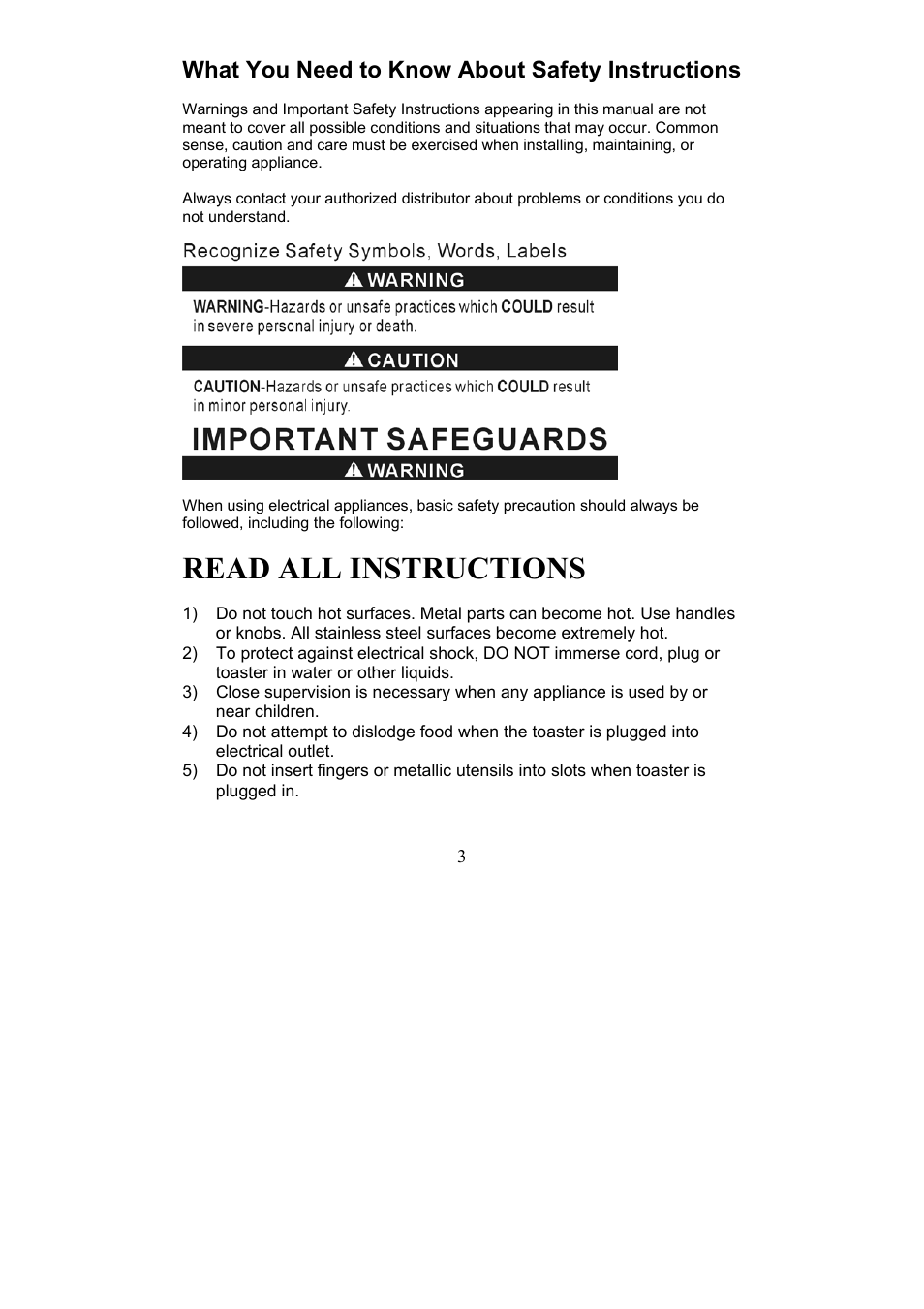 Read all instructions, What you need to know about safety instructions | Magic Chef EWTS3S2 User Manual | Page 3 / 10