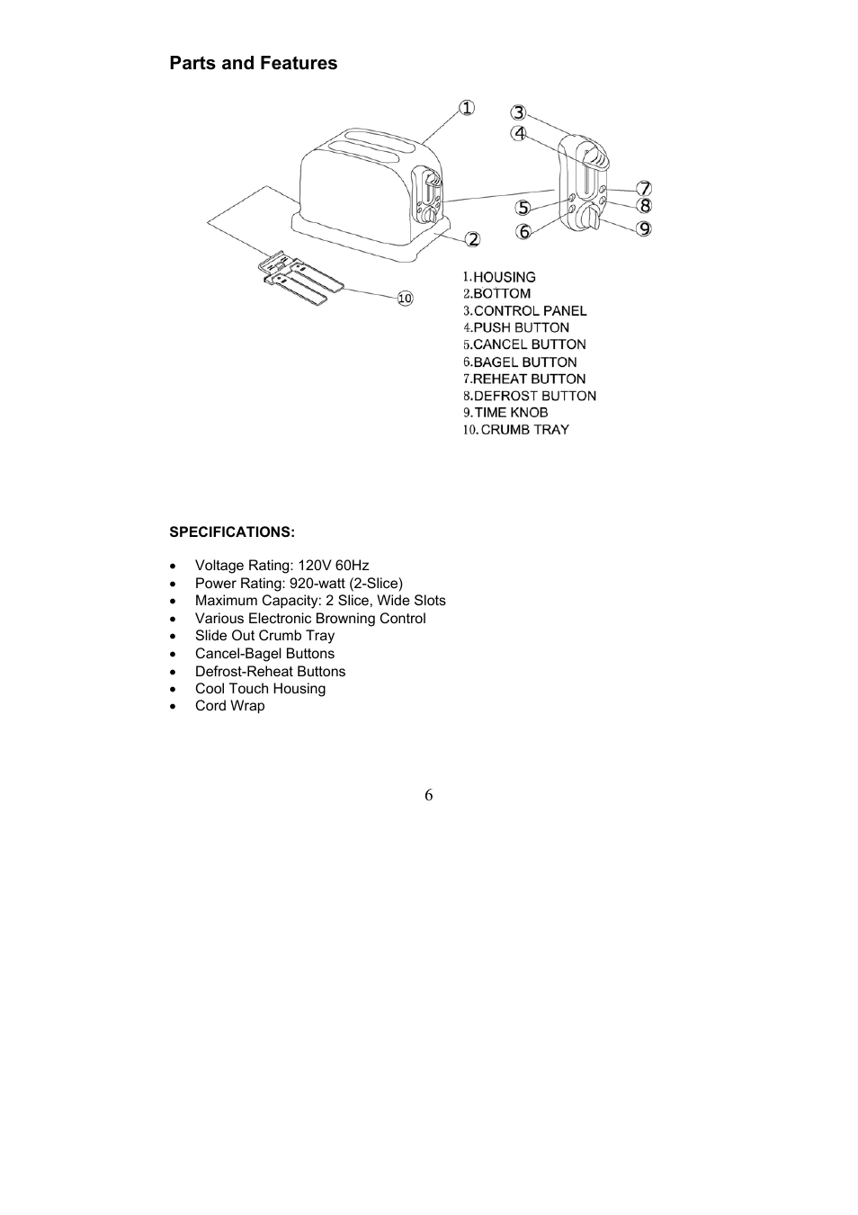 Parts and features | Magic Chef EWTS3S2 User Manual | Page 6 / 10