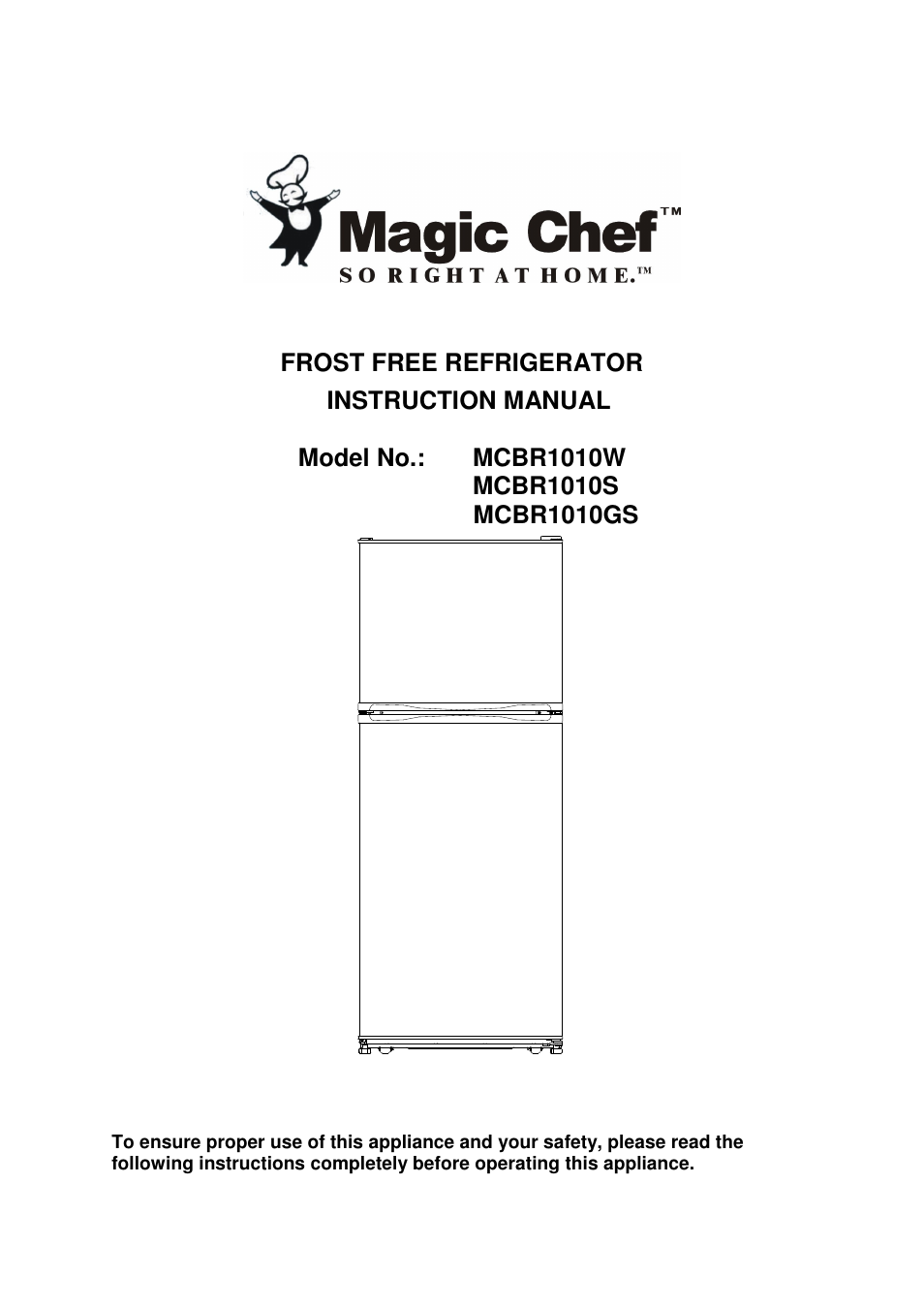 Magic Chef MCBR1010W User Manual | 12 pages