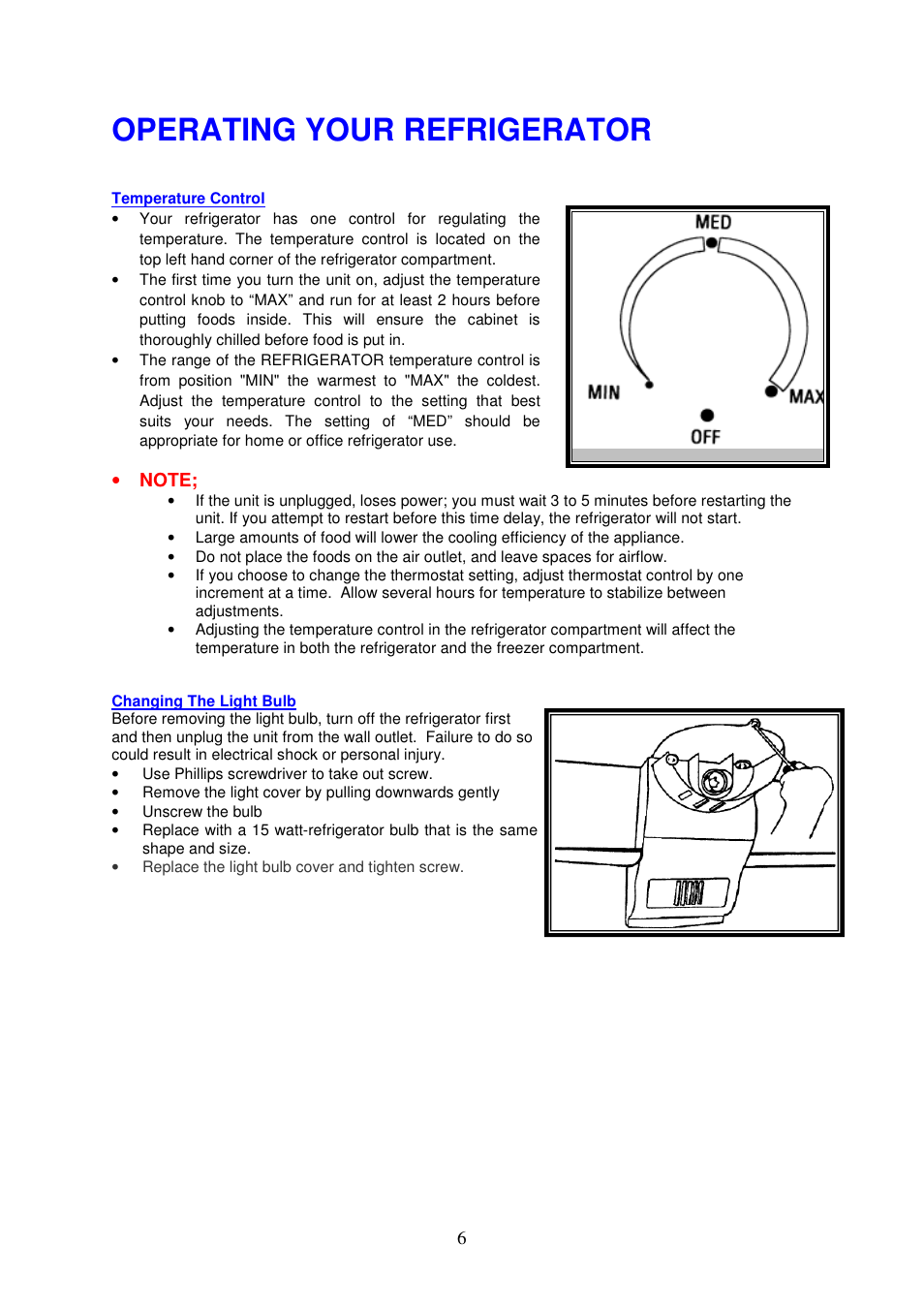 Operating your refrigerator | Magic Chef MCBR1010W User Manual | Page 7 / 12