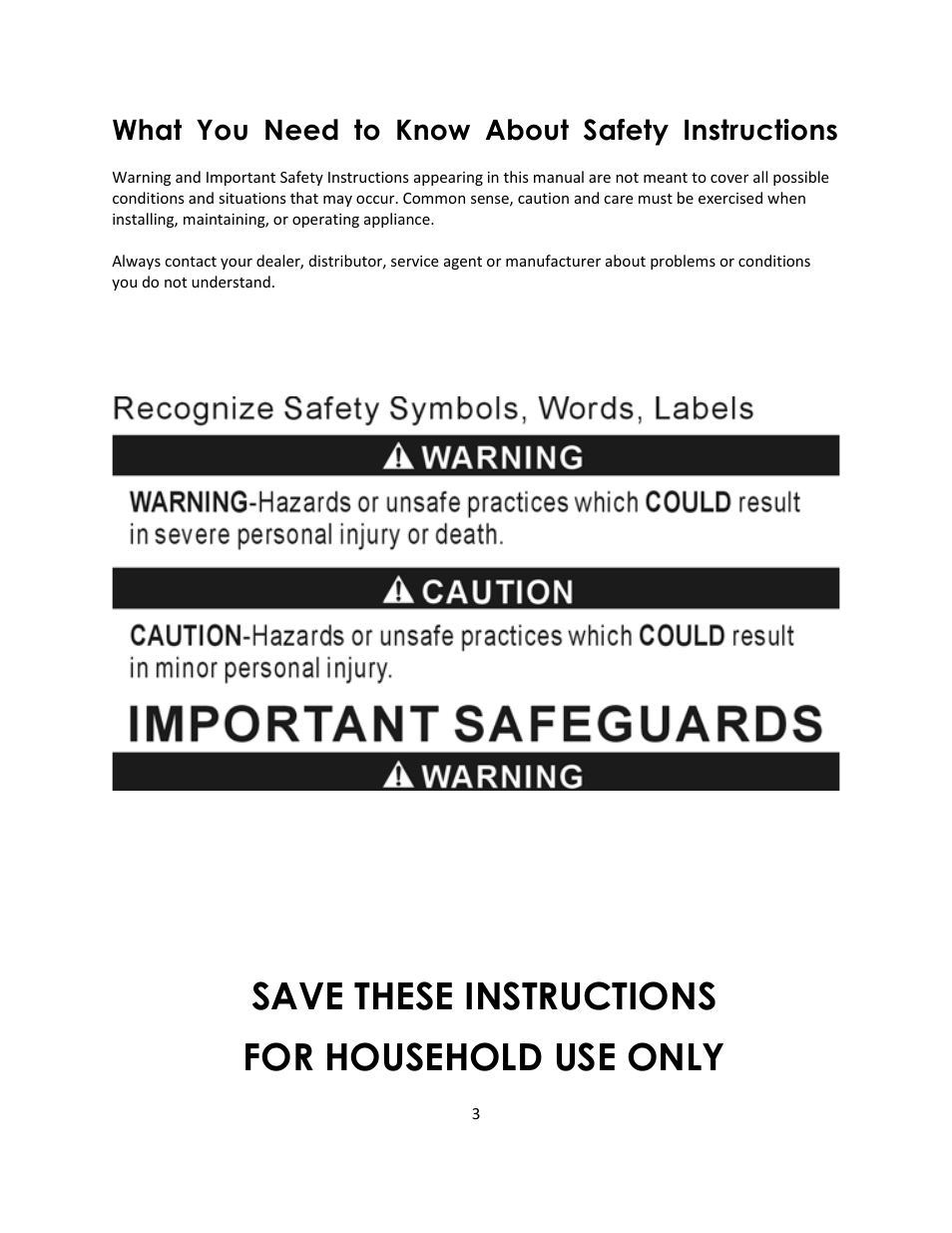 Save these instructions for household use only, What you need to know about safety instructions | Magic Chef MCSCM12TB User Manual | Page 3 / 11