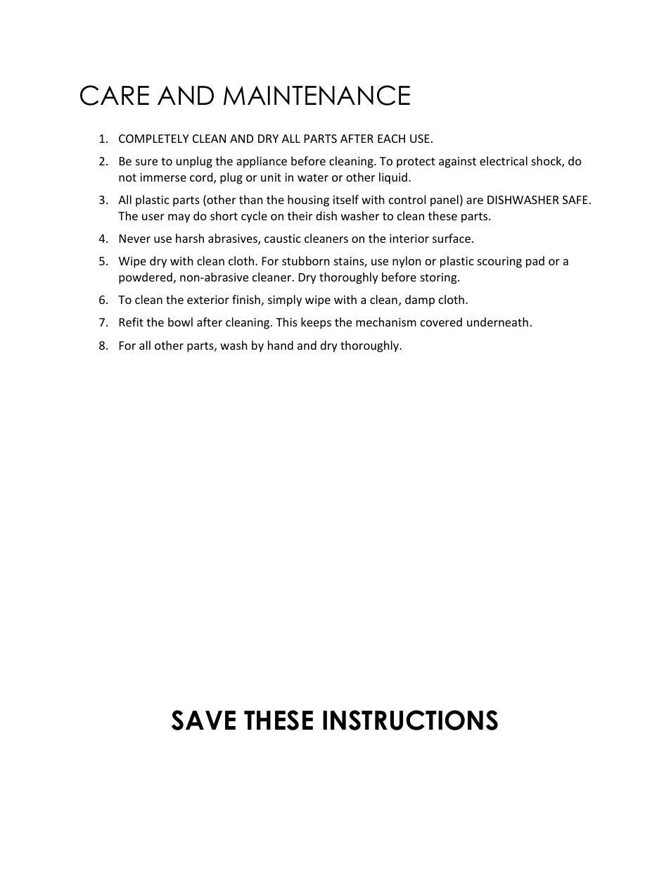 Care and maintenance, Save these instructions | Magic Chef MCSFS12ST User Manual | Page 13 / 14