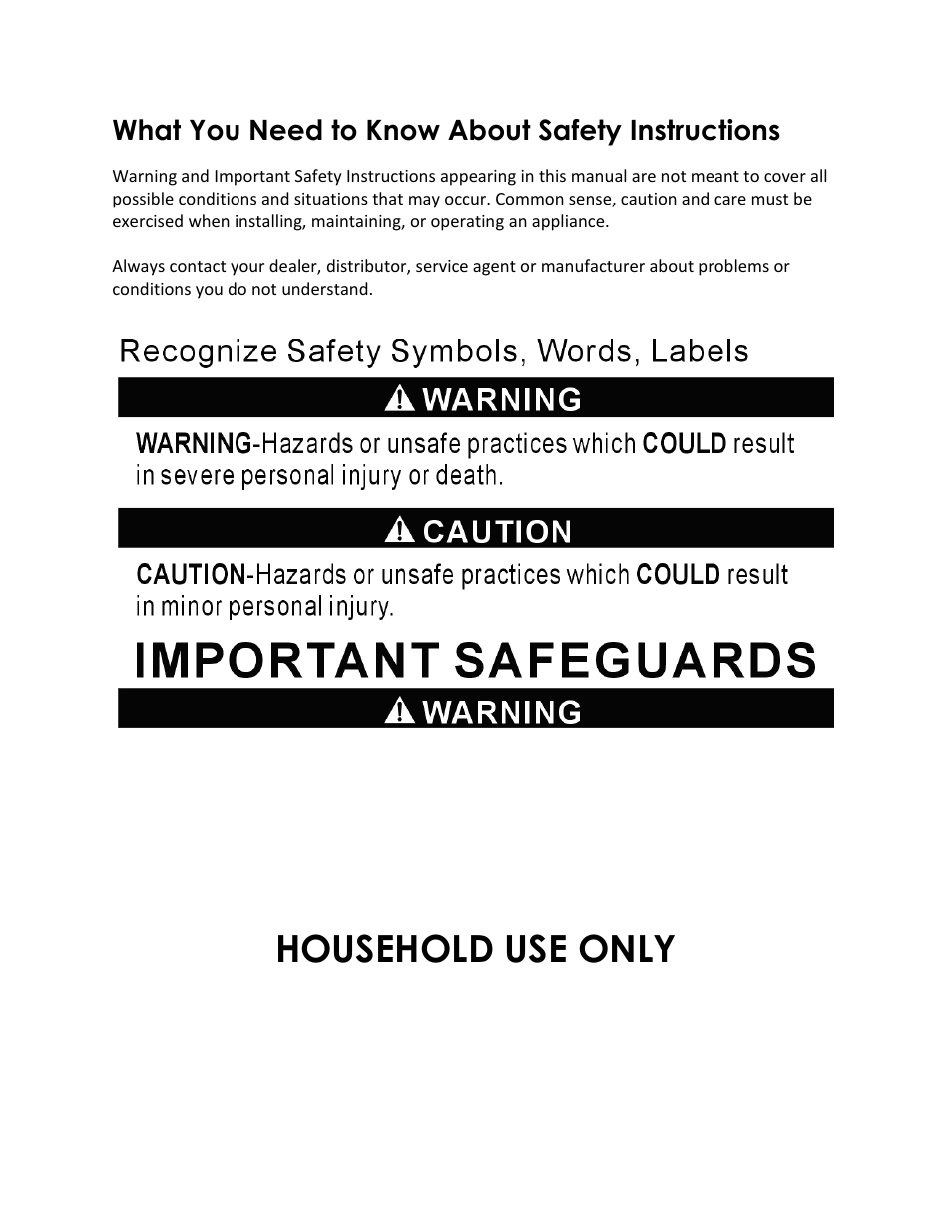 Household use only, What you need to know about safety instructions | Magic Chef MCSFS12ST User Manual | Page 3 / 14