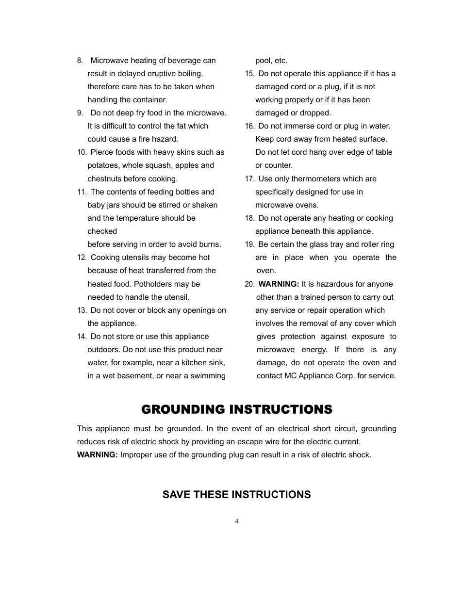 Grounding instructions, Save these instructions | Magic Chef MCD775W User Manual | Page 5 / 17