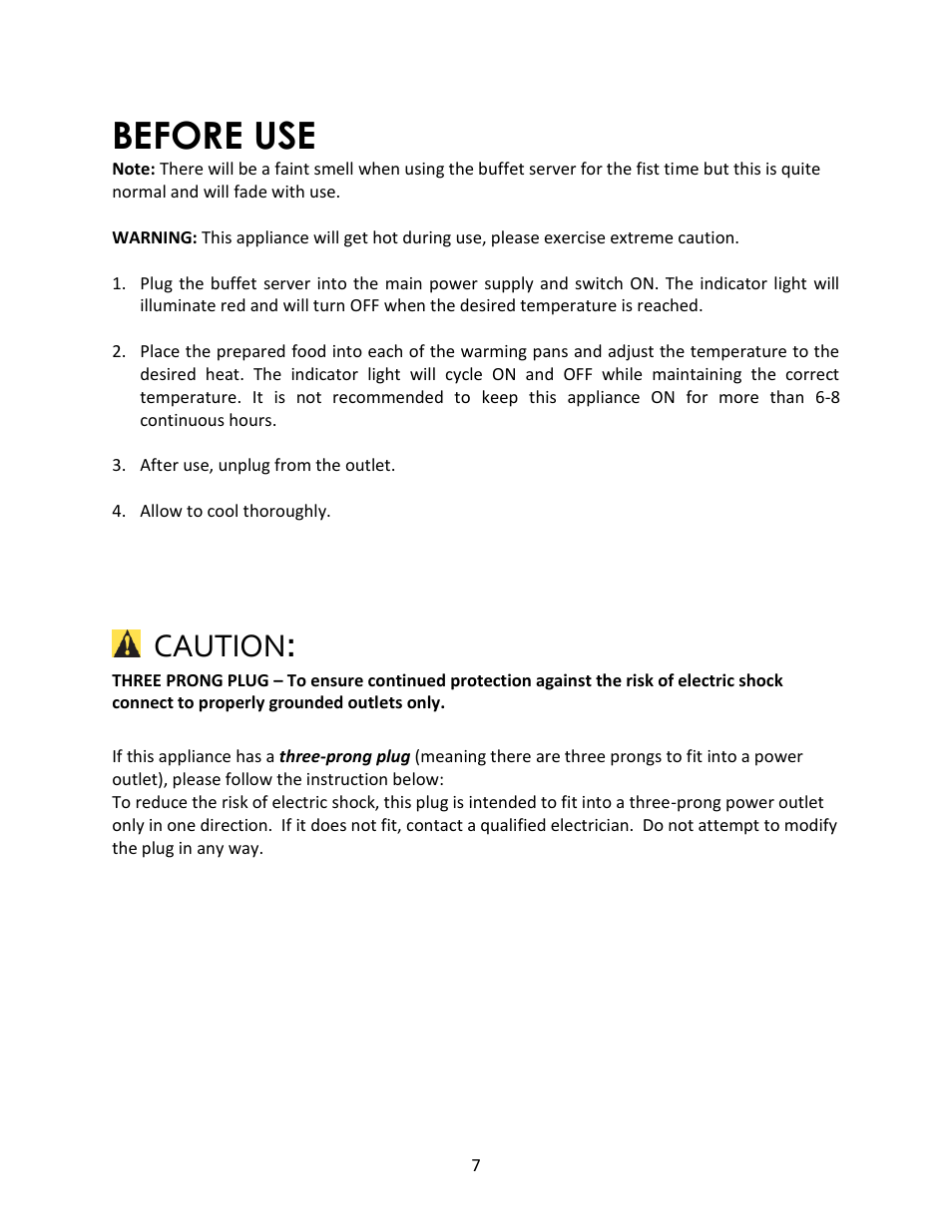 Before use, Caution | Magic Chef MCSBABSS3S User Manual | Page 7 / 10