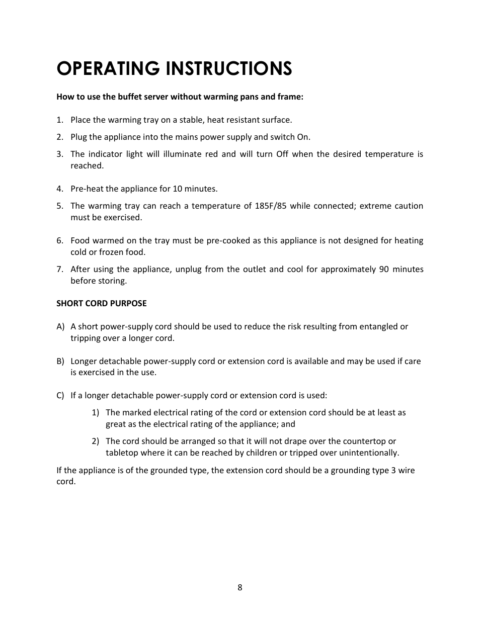 Operating instructions | Magic Chef MCSBABSS3S User Manual | Page 8 / 10