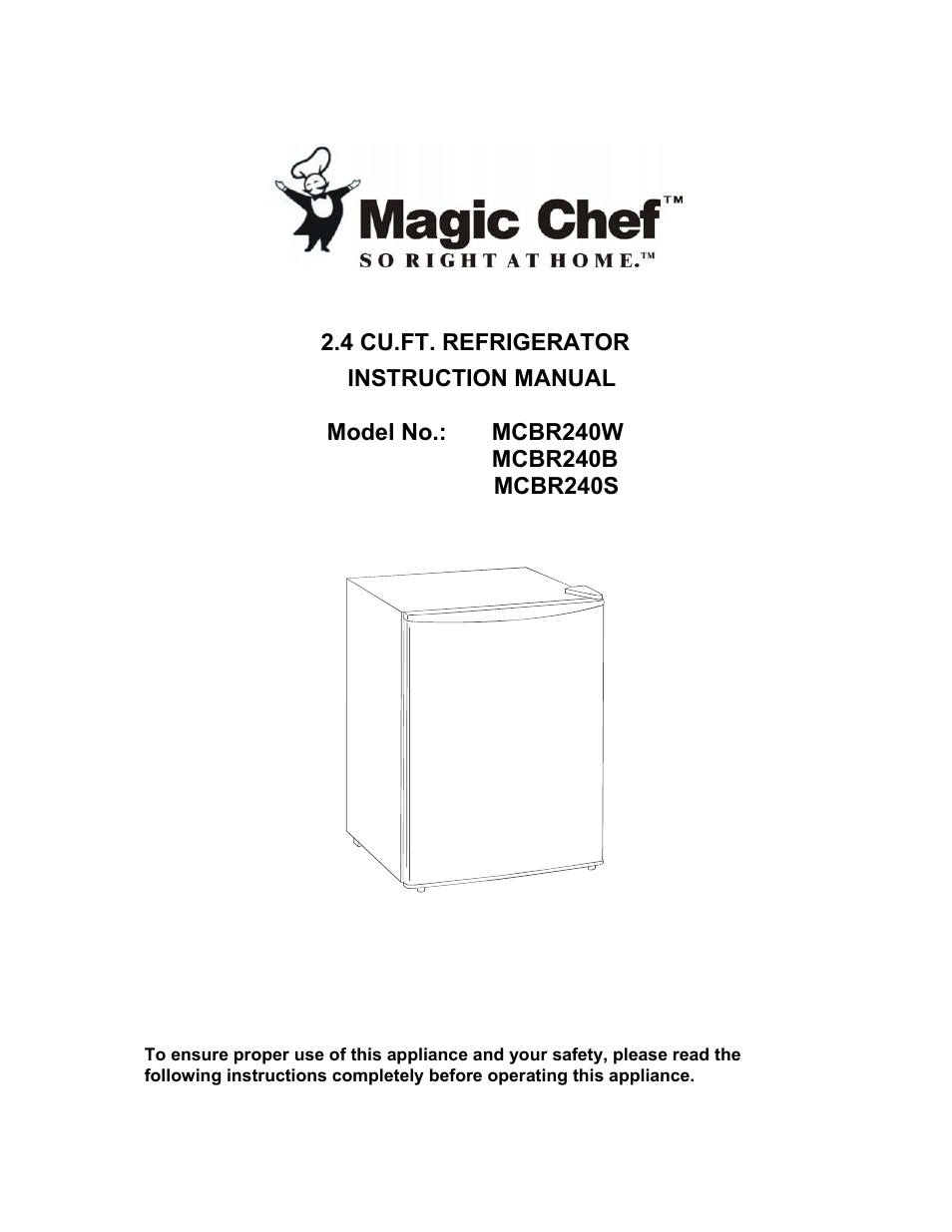 Magic Chef MCBR240W User Manual | 12 pages