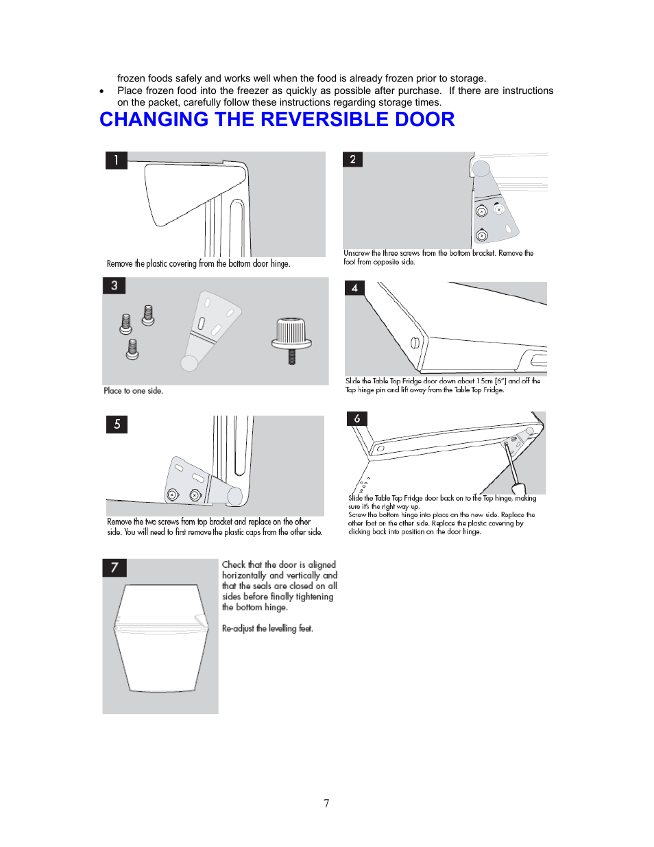 Changing the reversible door | Magic Chef MCBR240W User Manual | Page 8 / 12