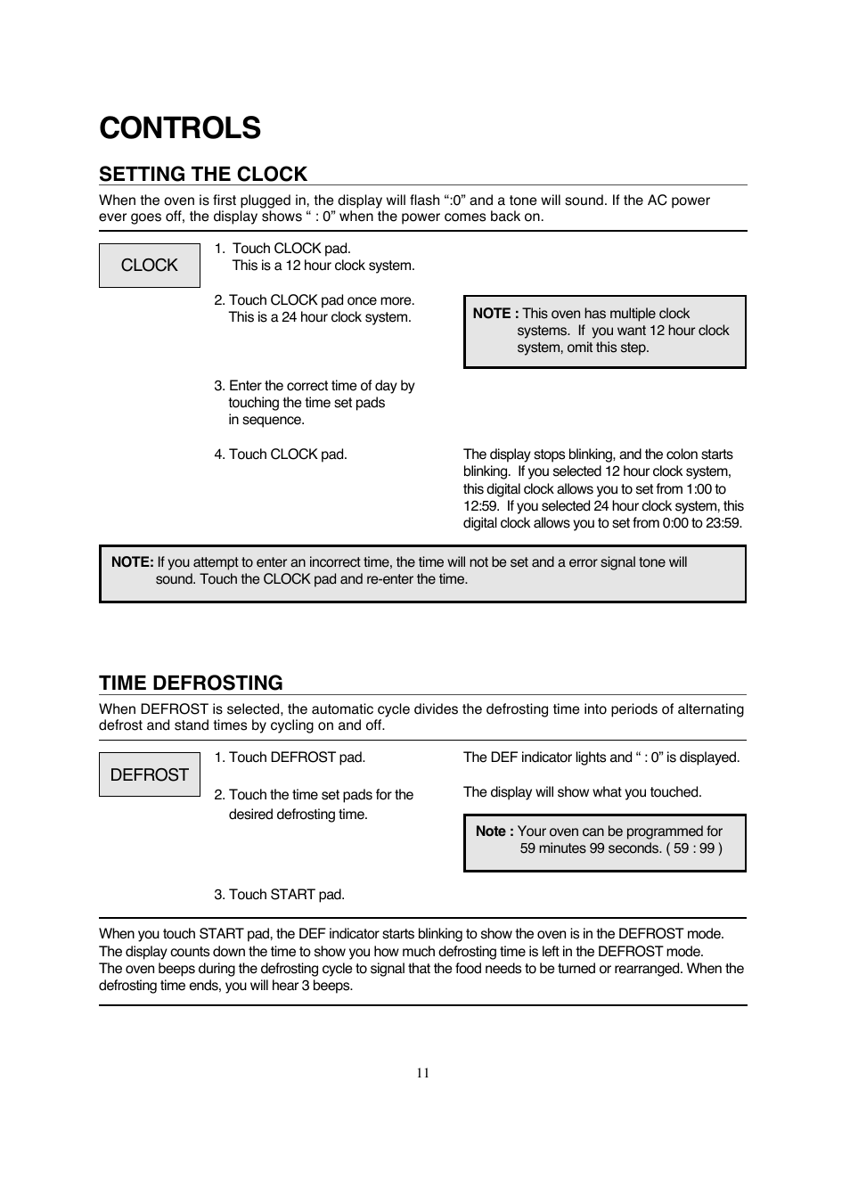 Controls, Setting the clock, Time defrosting | Magic Chef MCD990ARB User Manual | Page 12 / 33