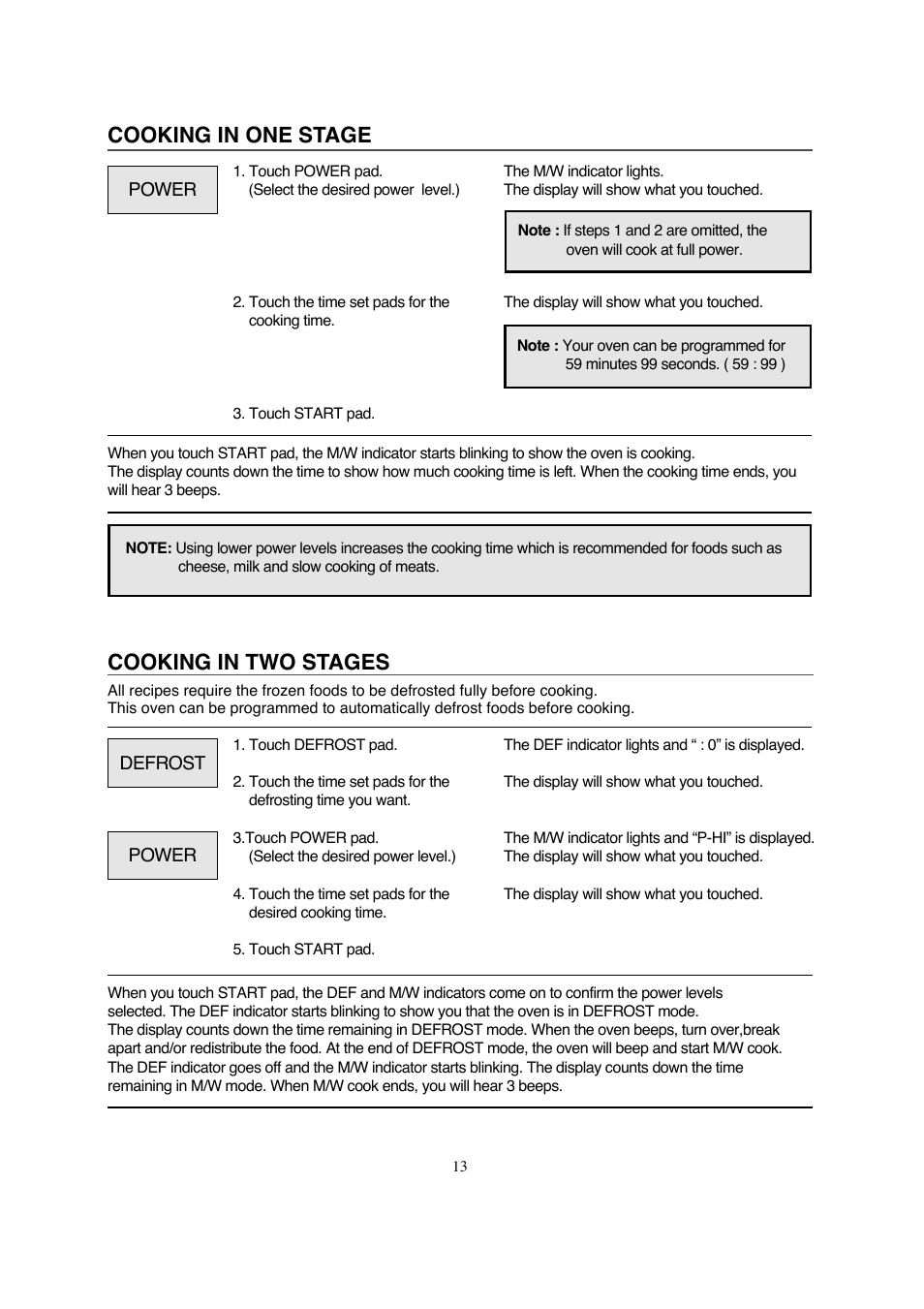 Cooking in two stages, Cooking in one stage | Magic Chef MCD990ARB User Manual | Page 14 / 33