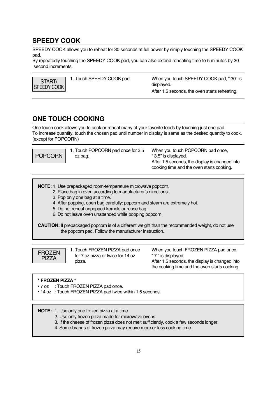 One touch cooking, Speedy cook | Magic Chef MCD990ARB User Manual | Page 16 / 33