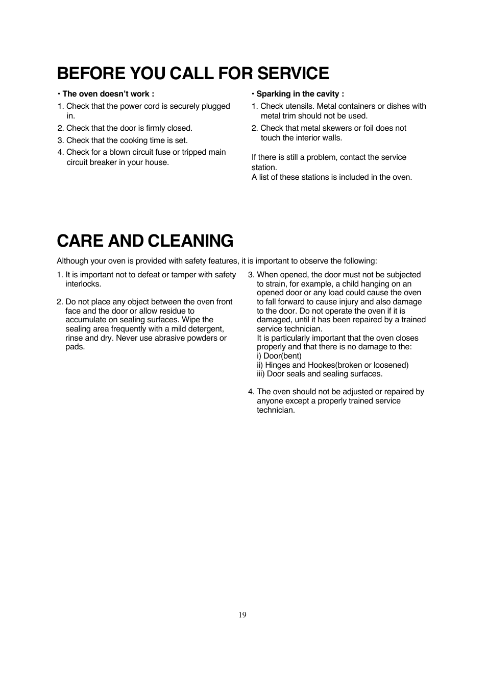 Before you call for service, Care and cleaning | Magic Chef MCD990ARB User Manual | Page 20 / 33