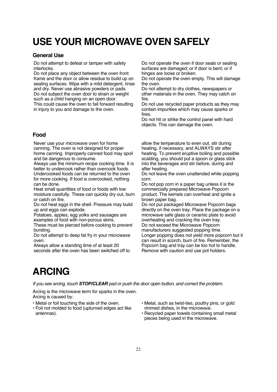 Use your microwave oven safely, Arcing | Magic Chef MCD990ARB User Manual | Page 23 / 33