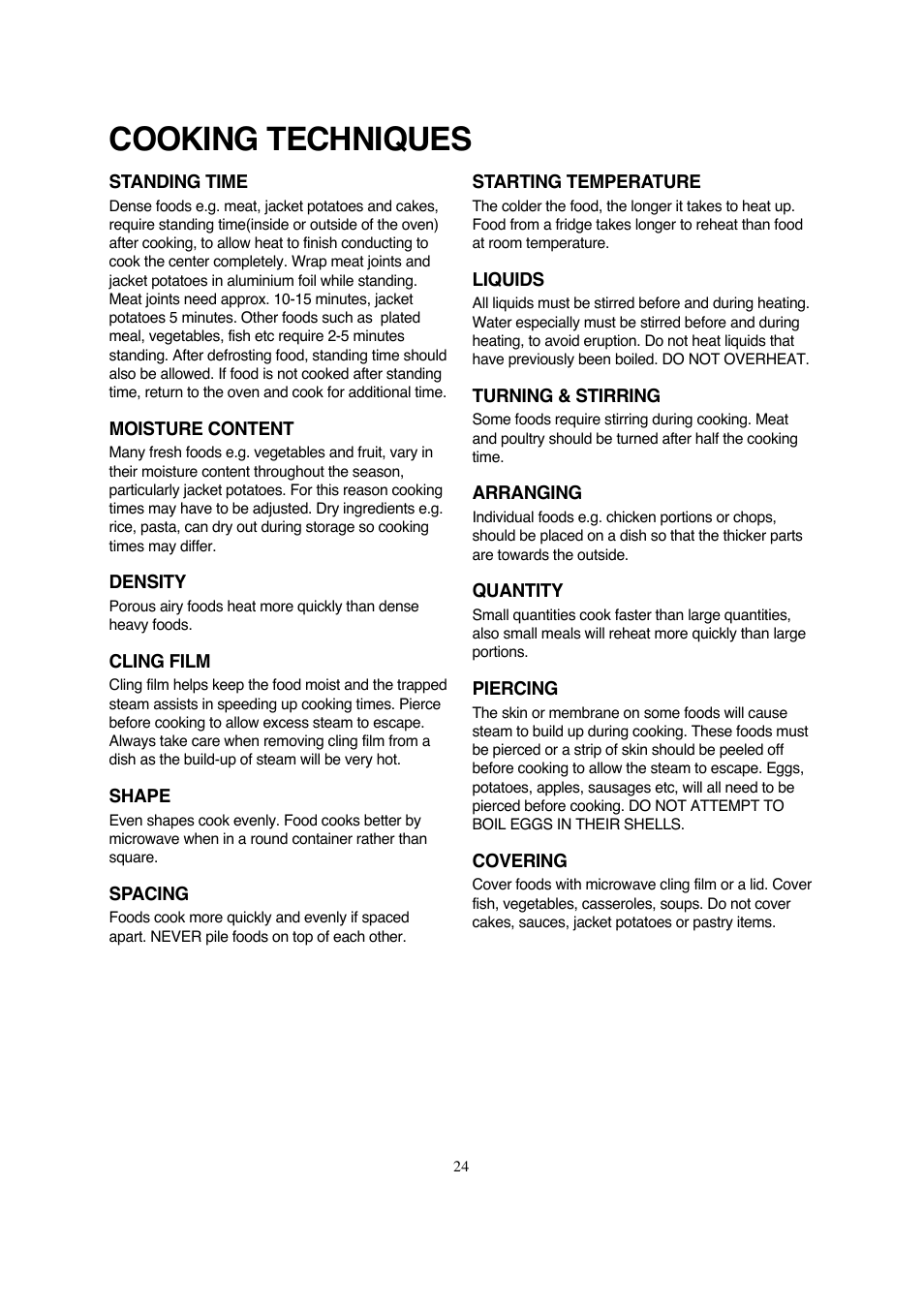 Cooking techniques | Magic Chef MCD990ARB User Manual | Page 25 / 33