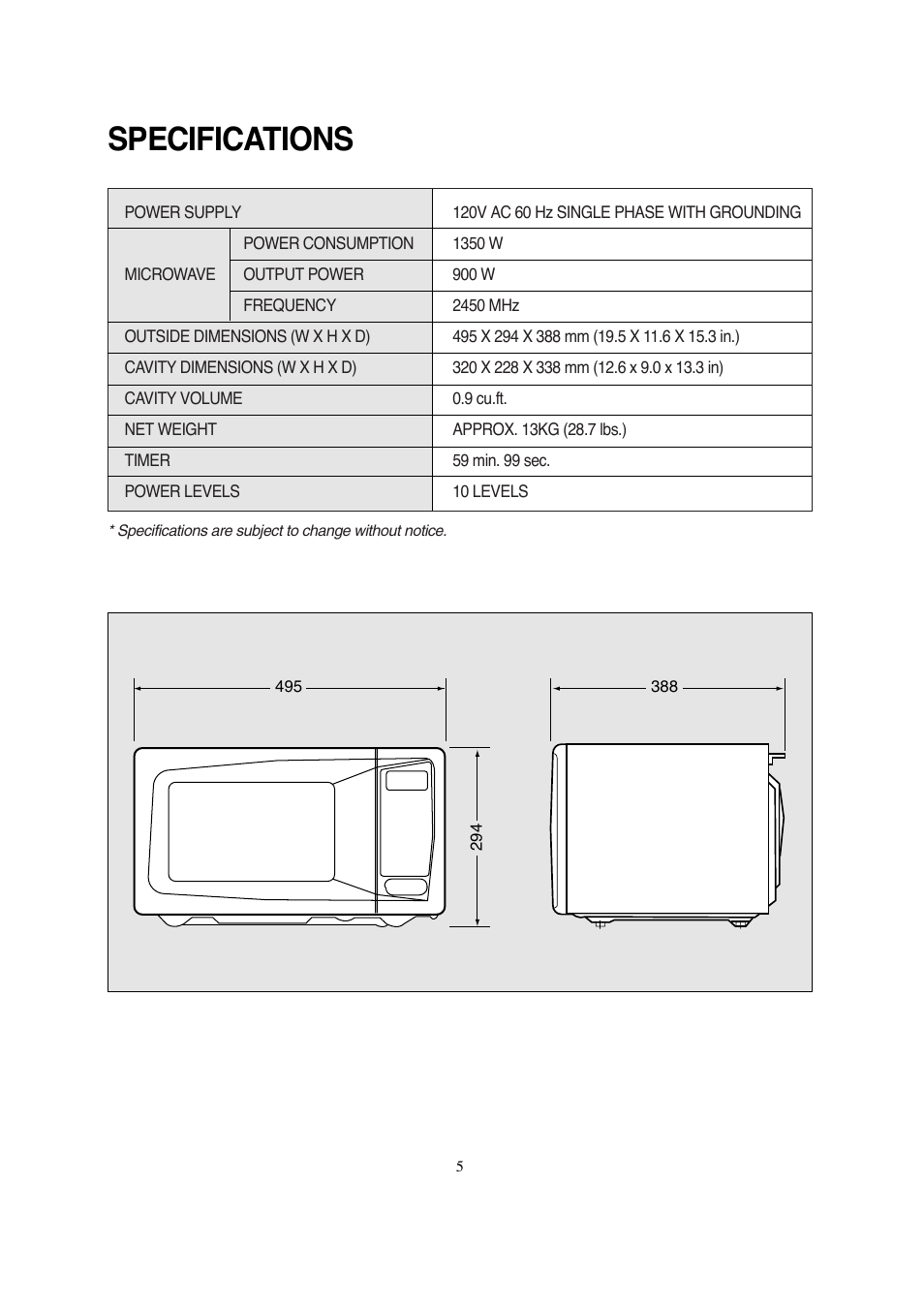 Specifications | Magic Chef MCD990ARB User Manual | Page 6 / 33