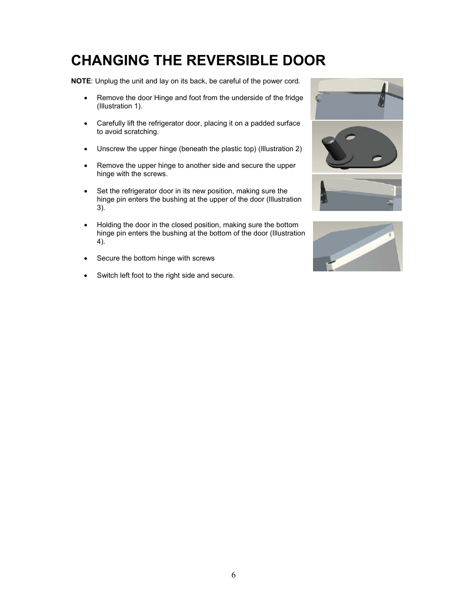 Changing the reversible door | Magic Chef MCBR405B User Manual | Page 7 / 11