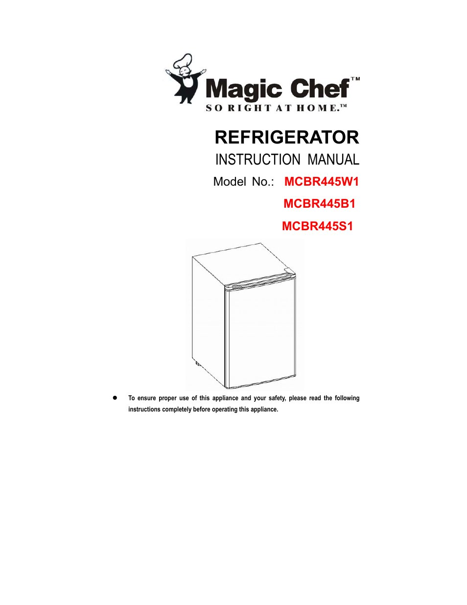 Magic Chef MCBR445B1 User Manual | 11 pages