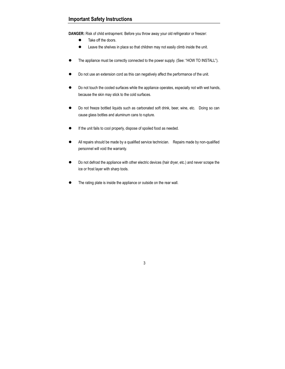 Important safety instructions | Magic Chef MCBR445B1 User Manual | Page 4 / 11