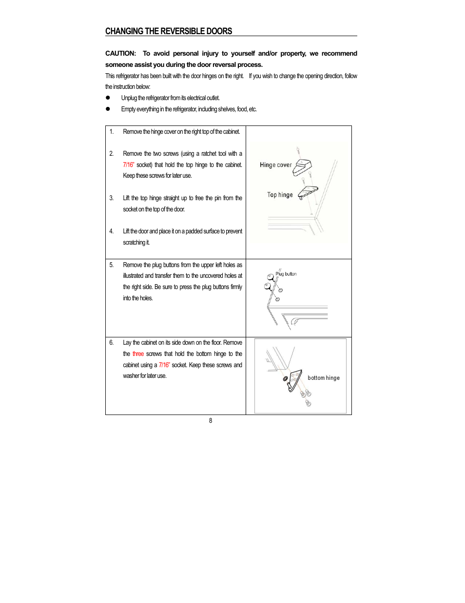 Changing the reversible doors | Magic Chef MCBR445B1 User Manual | Page 9 / 11