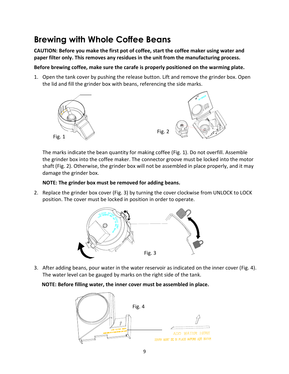 Brewing with whole coffee beans | Magic Chef MCSCM10PGBST User Manual | Page 9 / 12