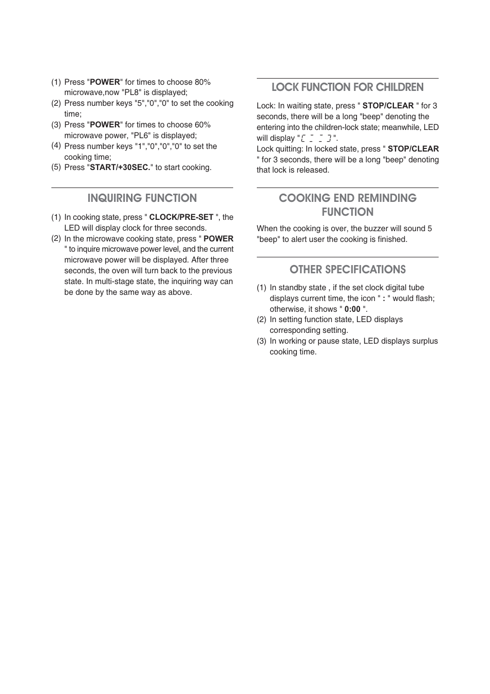 Inquiring function | Magic Chef MCM1110STK User Manual | Page 13 / 18