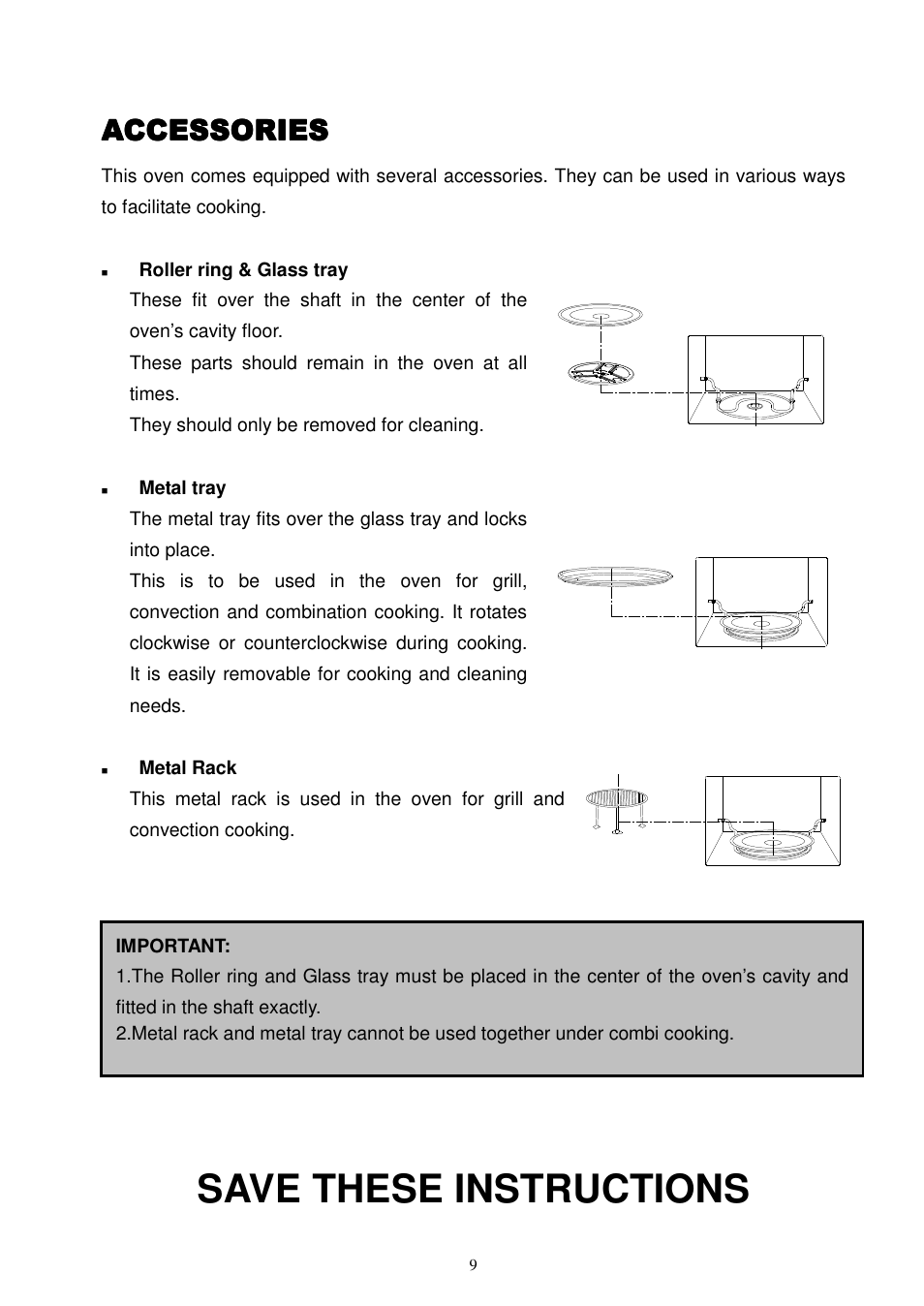 Save these instructions, Accessories | Magic Chef MCC1010STG User Manual | Page 10 / 21