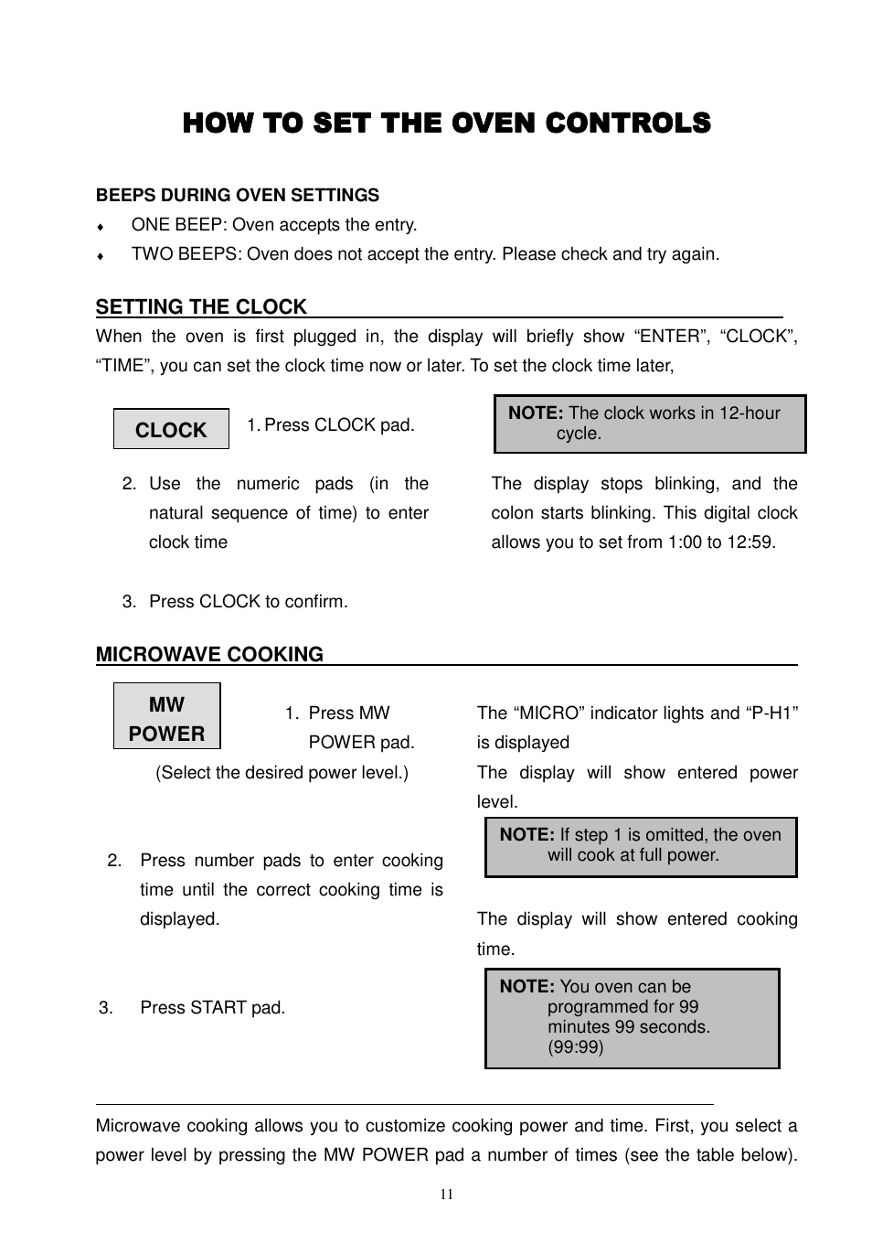 How to set the oven controls | Magic Chef MCC1010STG User Manual | Page 12 / 21