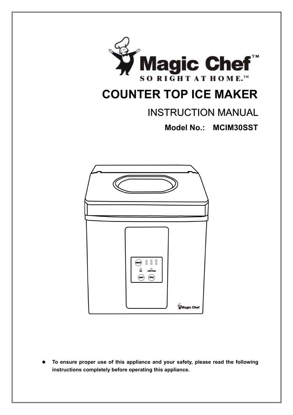 Magic Chef COUNTER TOP ICE MAKER MCIM30SST User Manual | 10 pages