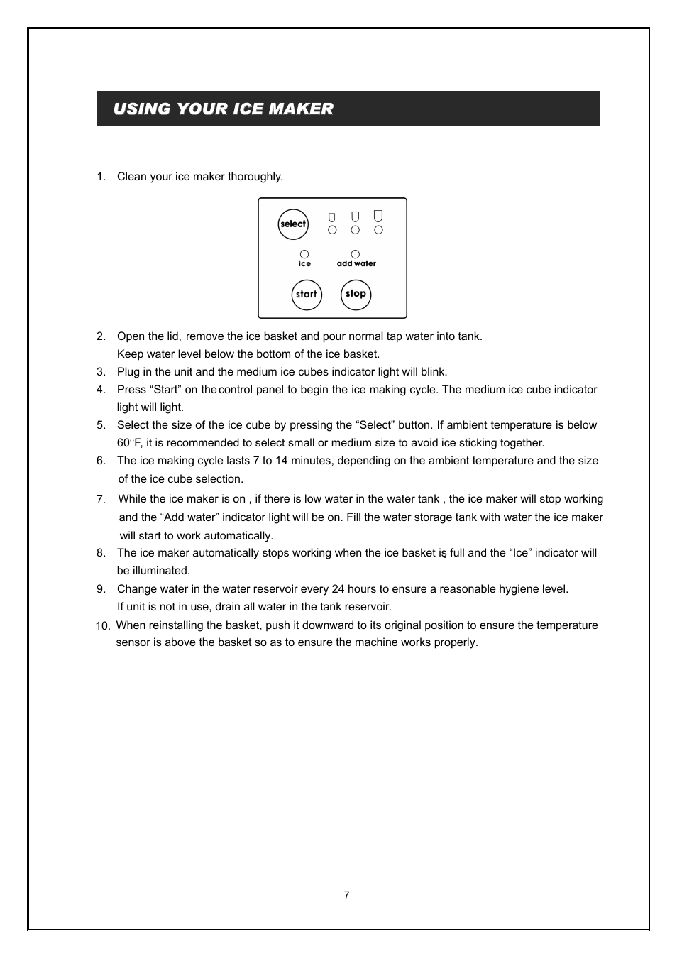 Using your ice maker | Magic Chef COUNTER TOP ICE MAKER MCIM30SST User Manual | Page 8 / 10