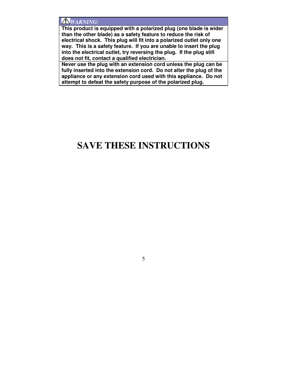 Save these instructions | Magic Chef EWBL20SG User Manual | Page 5 / 9