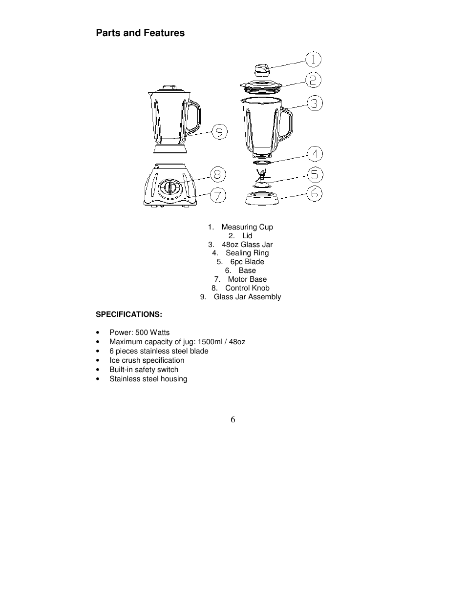 Parts and features | Magic Chef EWBL20SG User Manual | Page 6 / 9