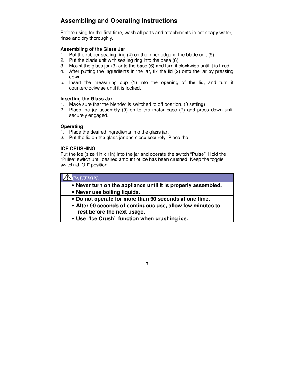 Assembling and operating instructions | Magic Chef EWBL20SG User Manual | Page 7 / 9