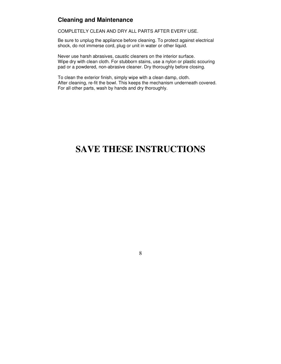 Save these instructions | Magic Chef EWBL20SG User Manual | Page 8 / 9