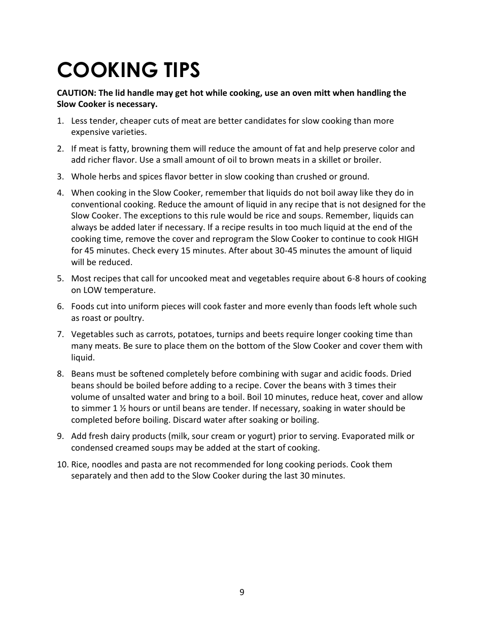 Cooking tips | Magic Chef MCSSC5ST User Manual | Page 9 / 11