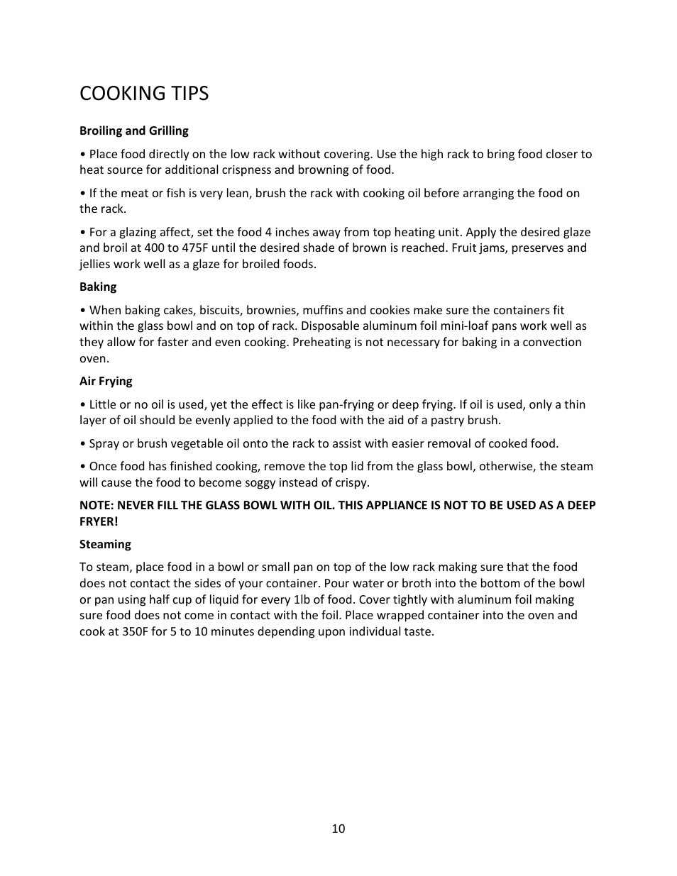 Cooking tips | Magic Chef MCSGC12B User Manual | Page 10 / 14