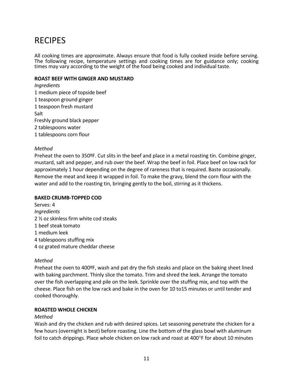 Recipes | Magic Chef MCSGC12B User Manual | Page 11 / 14