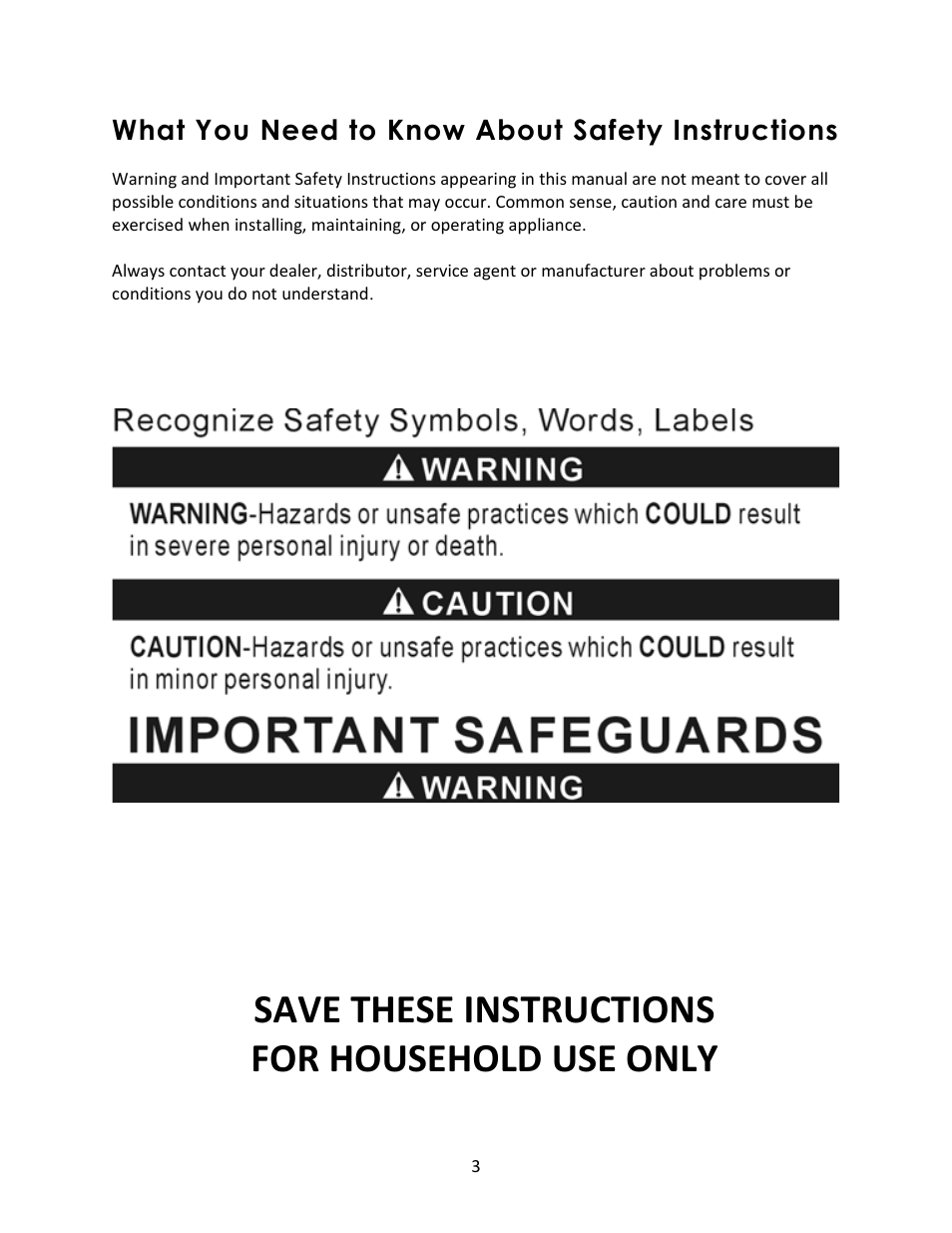 Save these instructions for household use only | Magic Chef MCSGC12B User Manual | Page 3 / 14