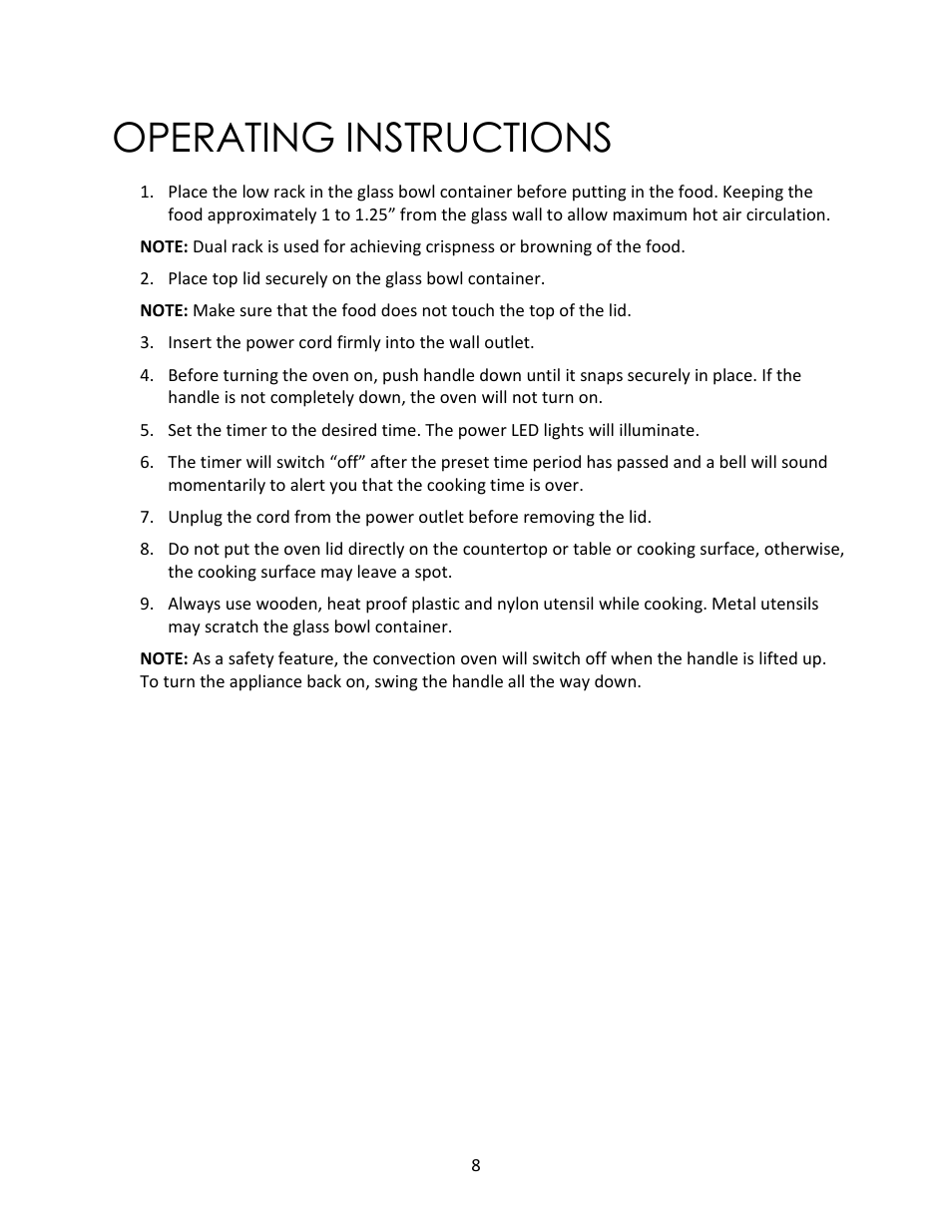Operating instructions | Magic Chef MCSGC12B User Manual | Page 8 / 14