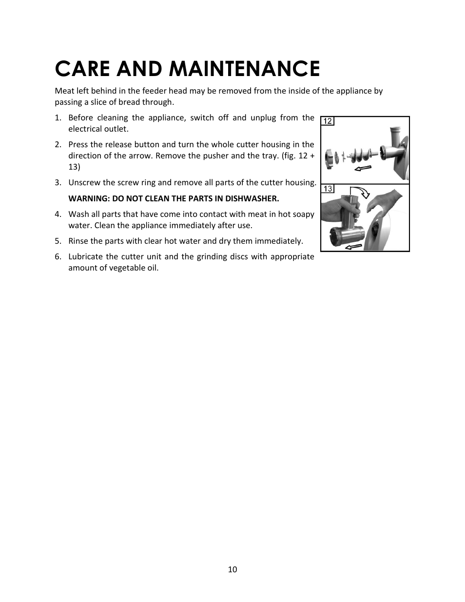 Care and maintenance | Magic Chef MCSMG500W User Manual | Page 10 / 11